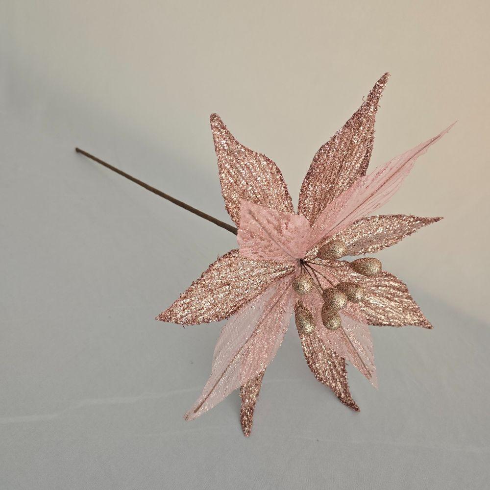 Flor Artificial De Natal Rosa 32cm - 3