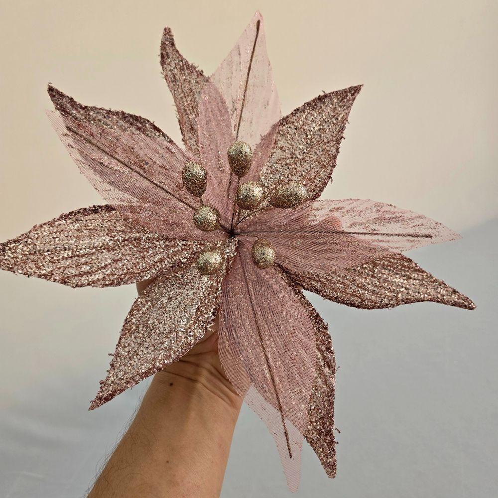 Flor Artificial De Natal Rosa 32cm - 4