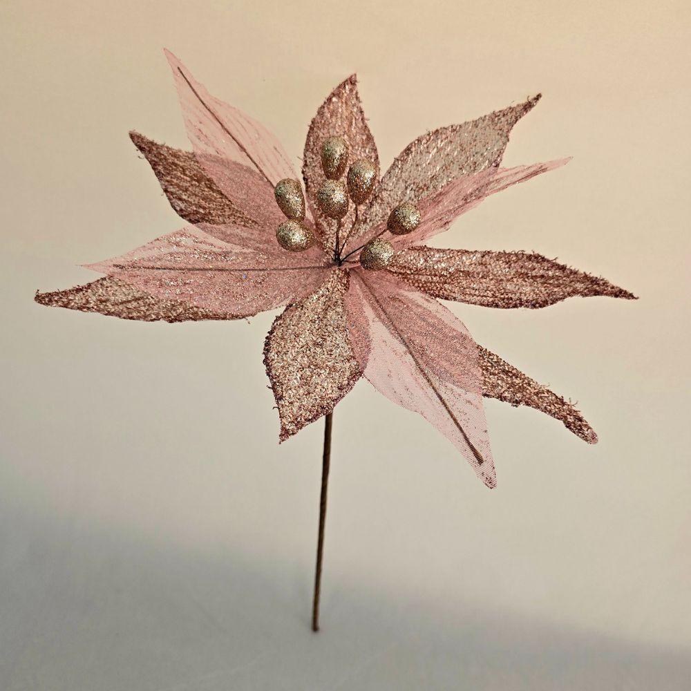 Flor Artificial De Natal Rosa 32cm - 5