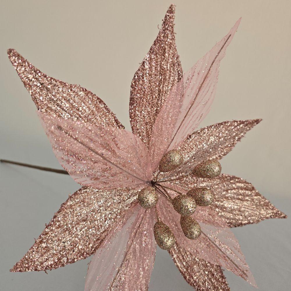 Flor Artificial De Natal Rosa 32cm - 6