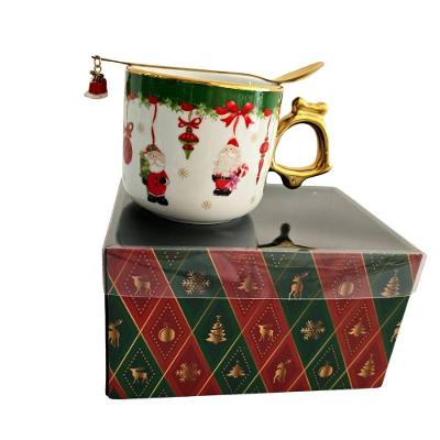 Caneca Decorativa De Natal Borda Ouro + Colher Metal + Pingente 350 Ml.