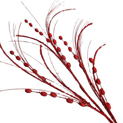 Galho Decorativo De Natal Mini Bolinhas E Fios Vermelhos 80cm
