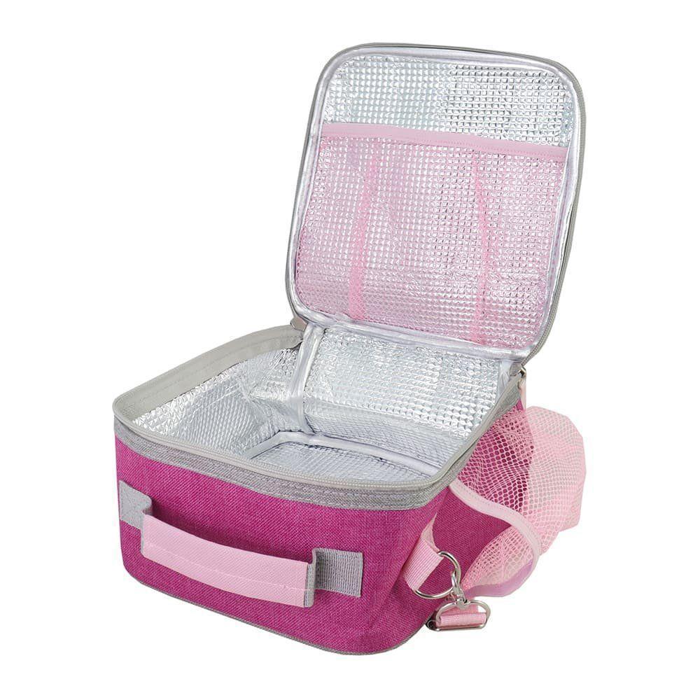 Lancheira Térmica E Pote P/ Lanche 450 Com Garrafa 550ml E Porta Acessórios Multiuso Pink - 8