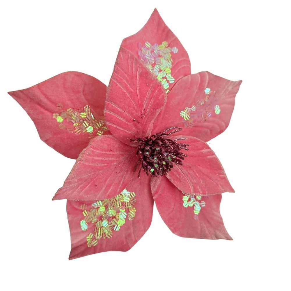 Flor Artificial De Natal Veludo Rosa 30cm - 1