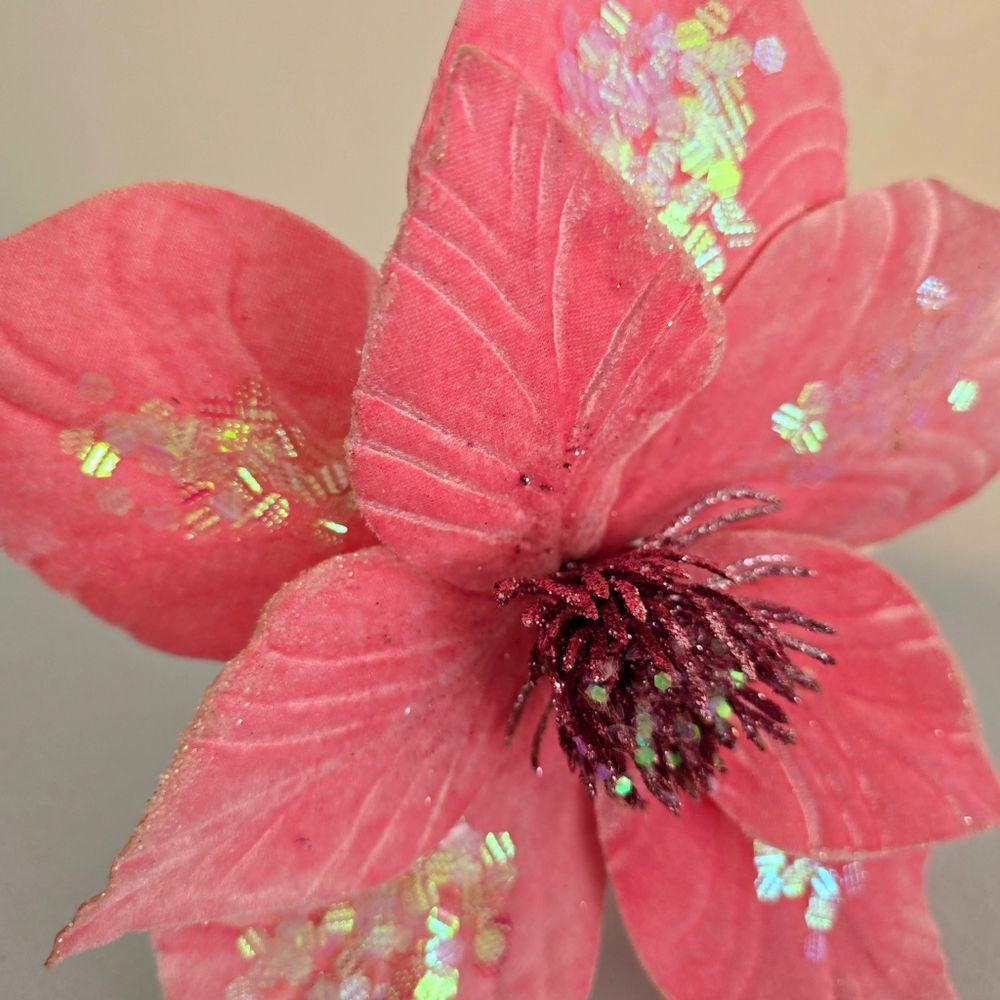 Flor Artificial De Natal Veludo Rosa 30cm - 2