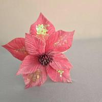 Flor Artificial De Natal Veludo Rosa 30cm