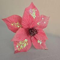Flor Artificial De Natal Veludo Rosa 30cm - 6
