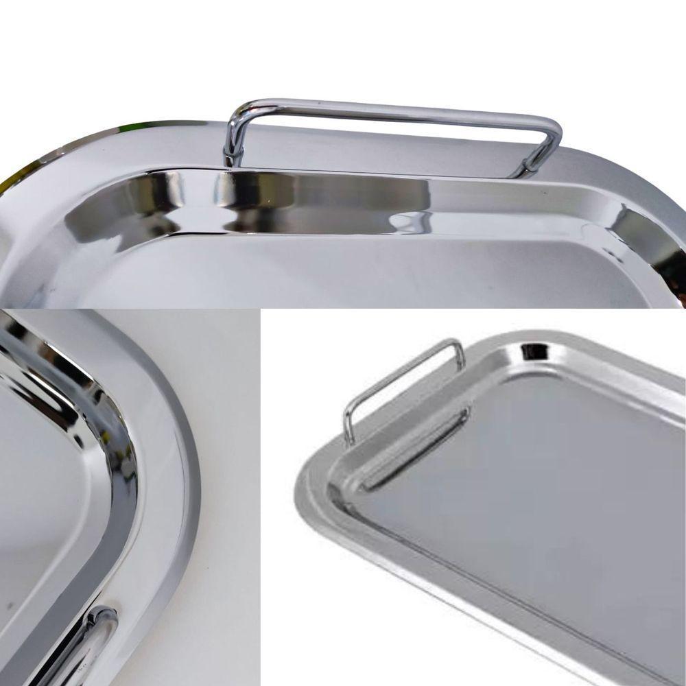 Bandeja Inox Retangular Alça Premium Café água Hotel Grande - 2