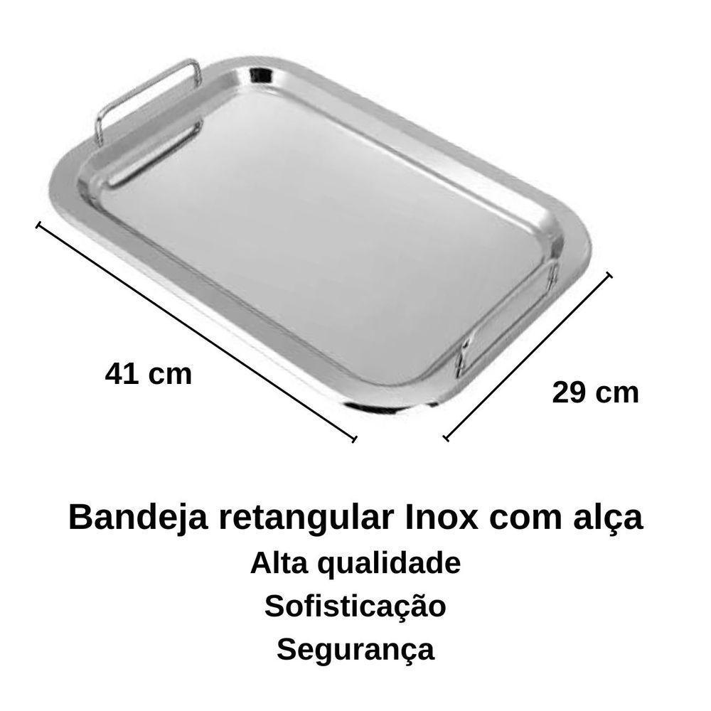 Bandeja Inox Retangular Alça Premium Café água Hotel Grande - 5