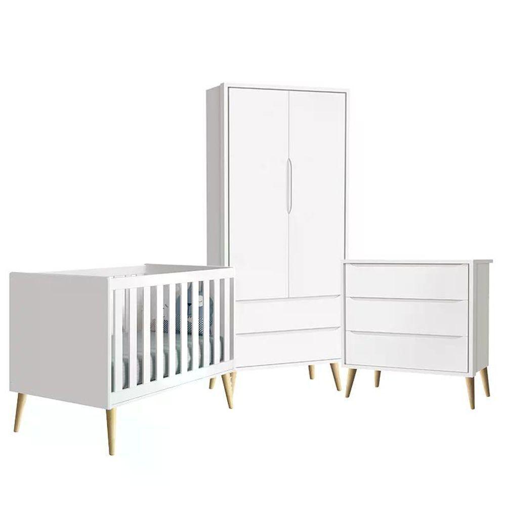 Quarto Infantil Theo 2 Portas Branco Fosco Com Pés Madeira Natural Reller Móveis Branco Fosco - 1