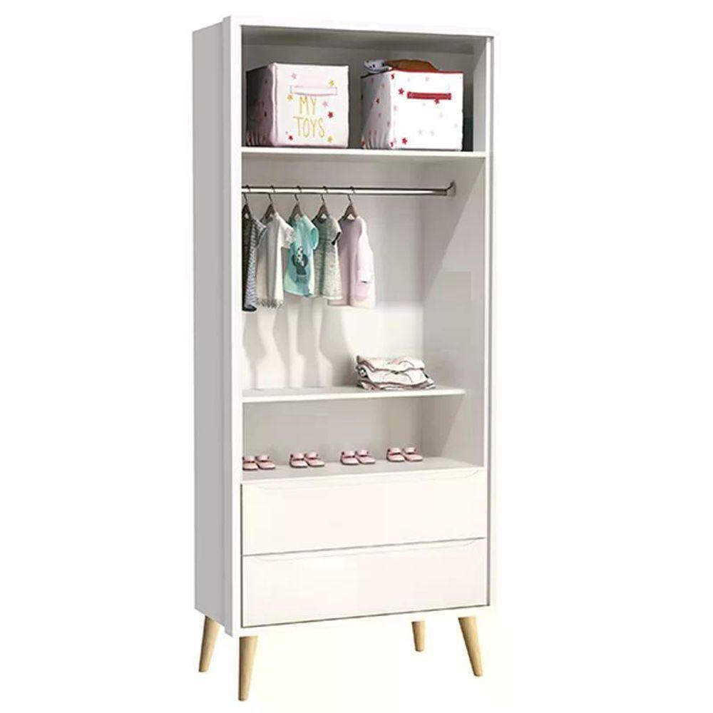 Quarto Infantil Theo 2 Portas Branco Fosco Com Pés Madeira Natural Reller Móveis Branco Fosco - 7