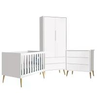 Quarto Infantil Theo 2 Portas Branco Fosco Com Pés Madeira Natural Reller Móveis Branco Fosco - 1