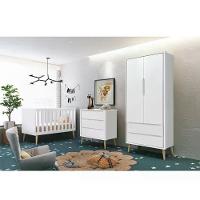 Quarto Infantil Theo 2 Portas Branco Fosco Com Pés Madeira Natural Reller Móveis Branco Fosco - 6