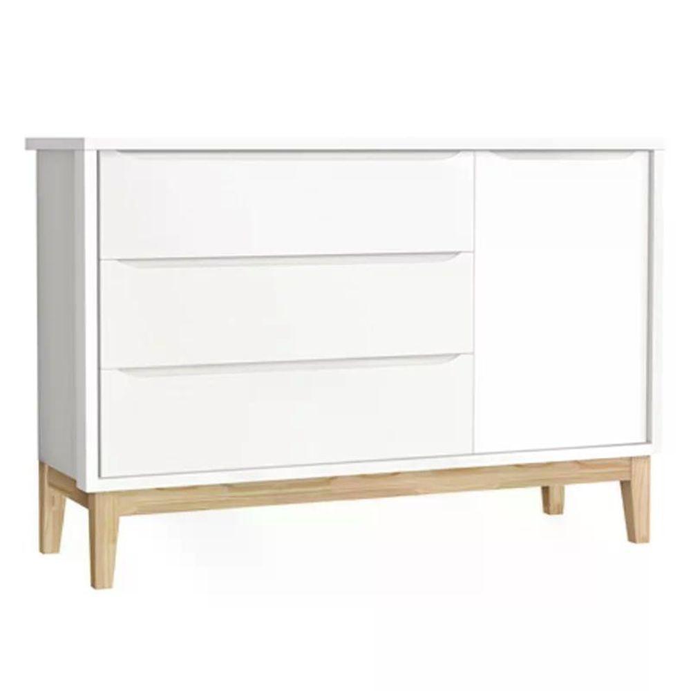 Dormitório Classic 2 Portas E Cômoda Com Porta Branco Com Pés Madeira Natural Reller Móveis Branco - 2