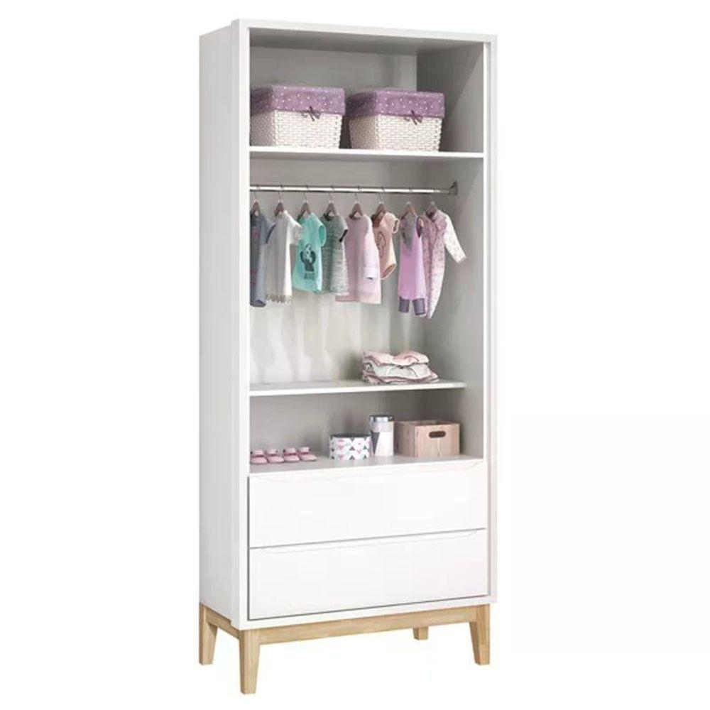 Dormitório Classic 2 Portas E Cômoda Com Porta Branco Com Pés Madeira Natural Reller Móveis Branco - 5