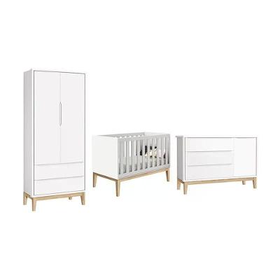 Conjunto de Quarto Dormitório Classic 2 Portas 2 Gavetas MDF Branco Reller Móveis