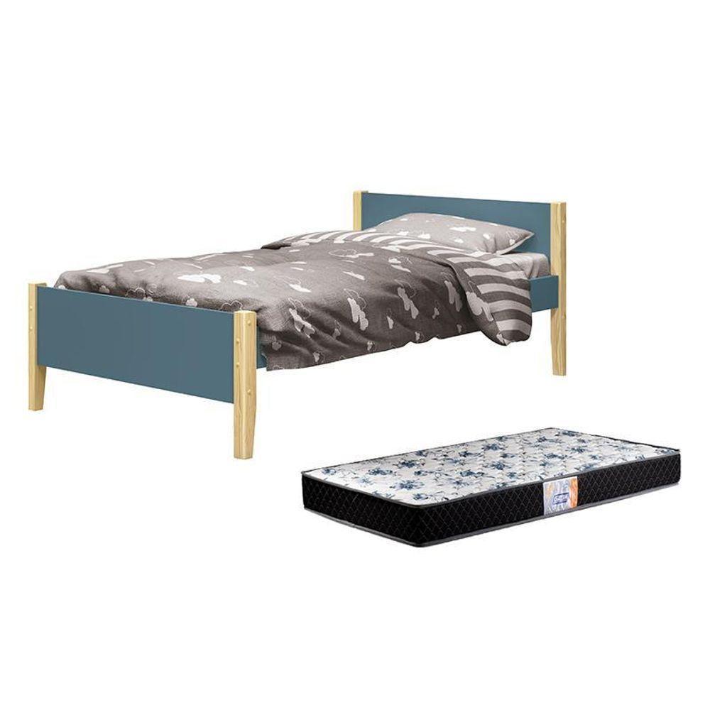 Cama Solteiro Simba Areia Fosco Com Pés Madeira Natural E Colchão D33 Reller Móveis Areia Fosco - 1