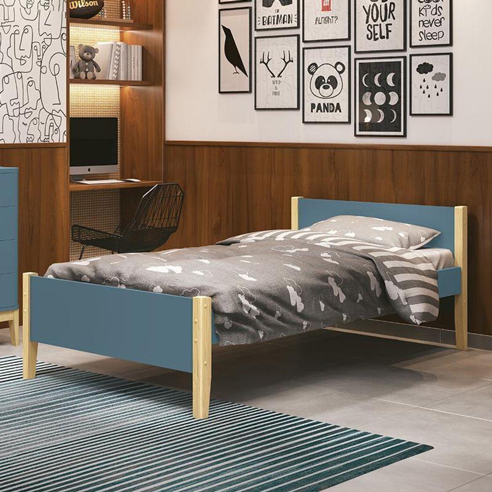 Cama Solteiro Simba Areia Fosco Com Pés Madeira Natural E Colchão D33 Reller Móveis Areia Fosco - 4