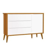 Cômoda Infantil 1 Porta E 3 Gavetas Theo Retrô Branco Savana Com Pés Amadeirado Reller Móveis Branco Savana - 1