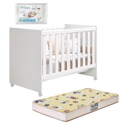 Berço Americano Katatau Branco Brilho Com Colchão Supreme E Travesseiro Baby Reller Móveis Branco Brilho