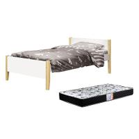 Cama Solteiro Simba Branco Fosco Com Pés Madeira Natural E Colchão D33 Reller Móveis Branco Fosco - 1