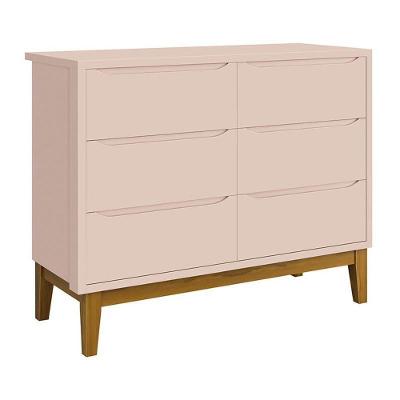 Cômoda Infantil Classic 6 Gavetas MDF Puxador Embutido Rosa Fosco