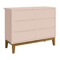 Cômoda Infantil Classic 6 Gavetas Rosa Fosco Com Pés Amadeirado Reller Móveis Rosa Fosco - 1