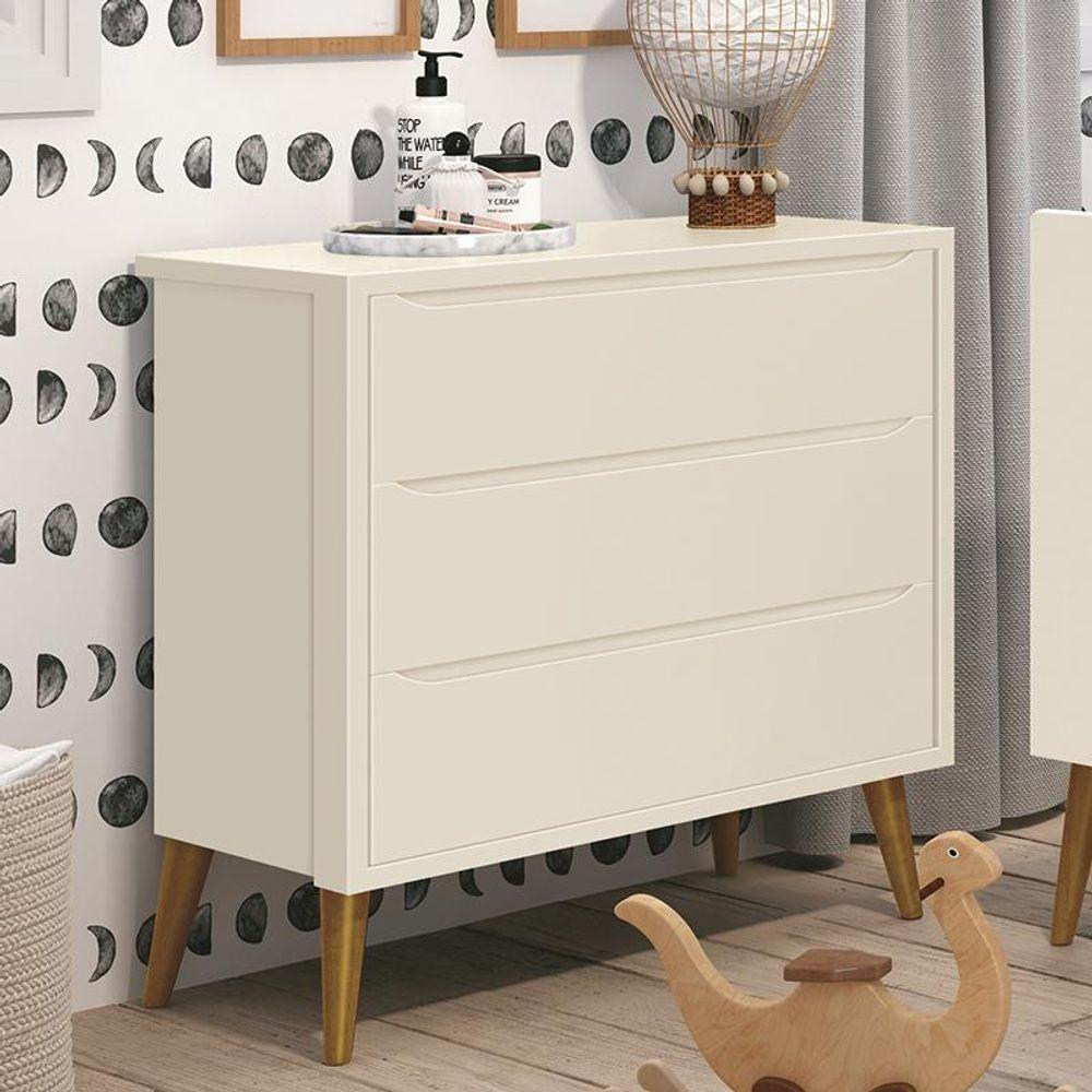 Cômoda Infantil 3 Gavetas Theo Retrô Areia Fosco Com Pés Amadeirado Reller Móveis Areia Fosco - 1