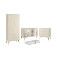 Dormitório Theo 2 Portas Areia Fosco Com Pés Madeira Natural E Colchão D18 Branco Reller Móveis Areia Fosco - 1