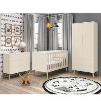 Dormitório Theo 2 Portas Areia Fosco Com Pés Madeira Natural E Colchão D18 Branco Reller Móveis Areia Fosco - 6