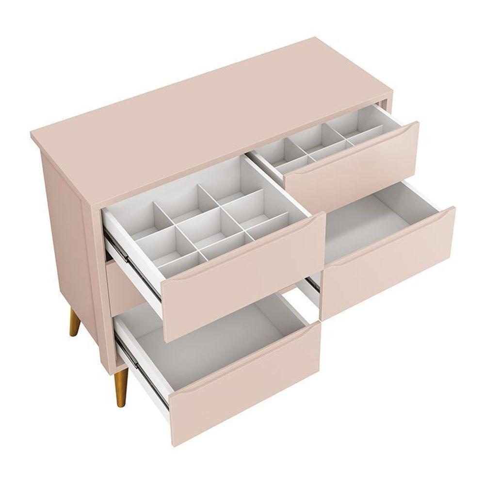 Cômoda Infantil Theo 6 Gavetas Rosa Fosco Com Pés Amadeirado Reller Móveis Rosa Fosco - 4