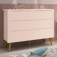 Cômoda Infantil Theo 6 Gavetas Rosa Fosco Com Pés Amadeirado Reller Móveis Rosa Fosco - 2