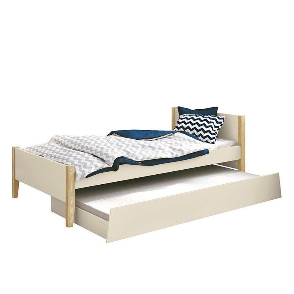 Bicama Solteiro Simba Areia Fosco Com Pés Madeira Natural E Colchões D20 E D33 Reller Móveis Areia Fosco - 1