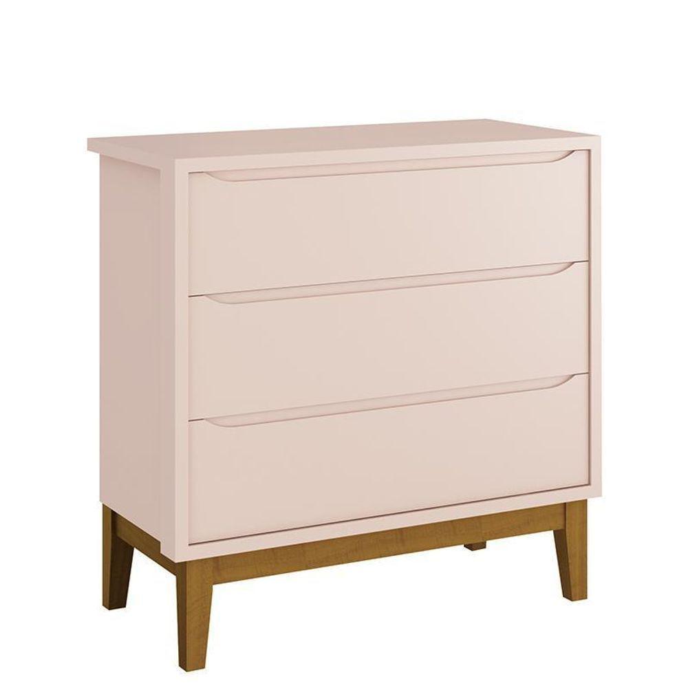 Cômoda Infantil 3 Gavetas Classic Rosa Fosco Com Pés Amadeirado Reller Móveis Rosa Fosco - 1