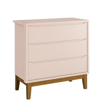 Cômoda Infantil Classic 3 Gavetas em MDF com Puxador Embutido Rosa Fosco