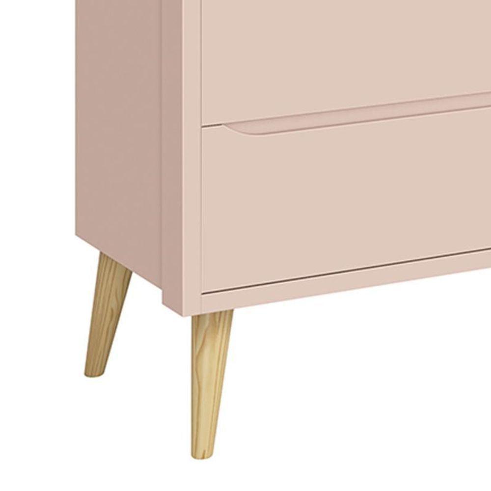 Cômoda Infantil Theo 6 Gavetas Rosa Fosco Com Pés Madeira Natural Reller Móveis Rosa Fosco - 3