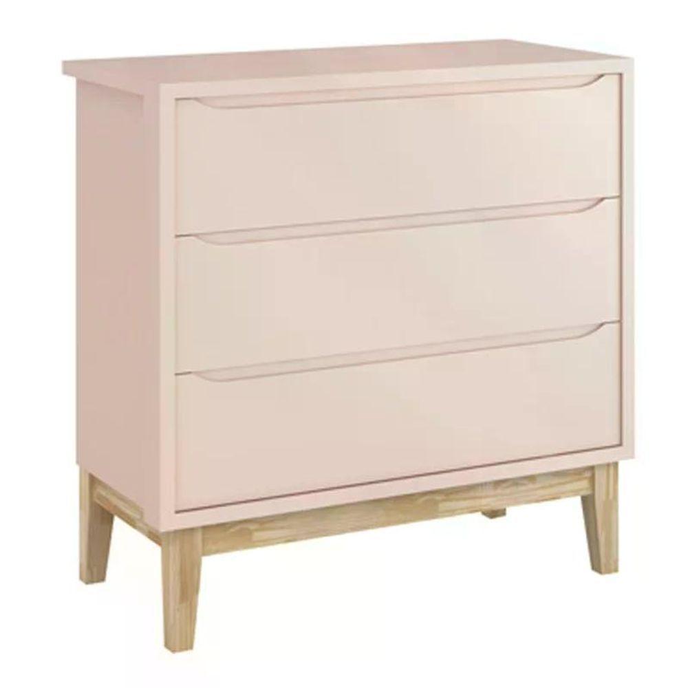 Dormitório Classic 2 Portas Rosa Com Pés Madeira Natural E Colchão D18 Branco Reller Móveis Rosa - 4