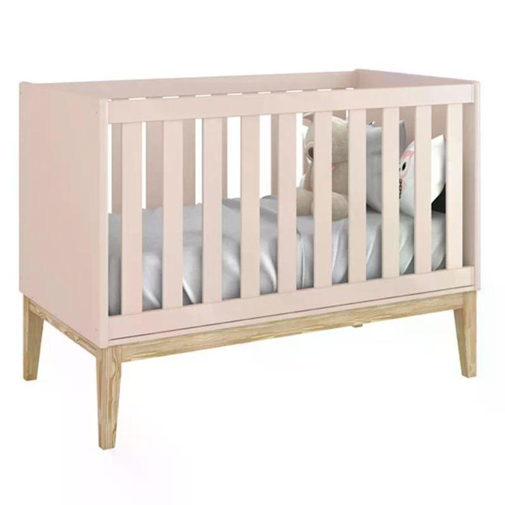 Dormitório Classic 2 Portas Rosa Com Pés Madeira Natural E Colchão D18 Branco Reller Móveis Rosa - 7