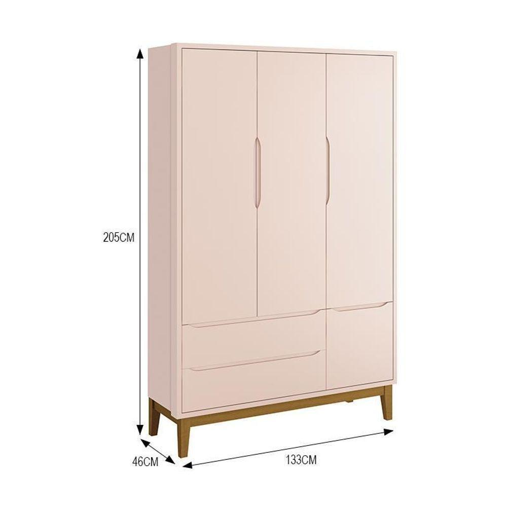 Dormitório Infantil Classic 3 Portas Cômoda 3 Gavetas E Berço Rosa Fosco Com Pés Amadeirado Reller Móveis Rosa Fosco - 4