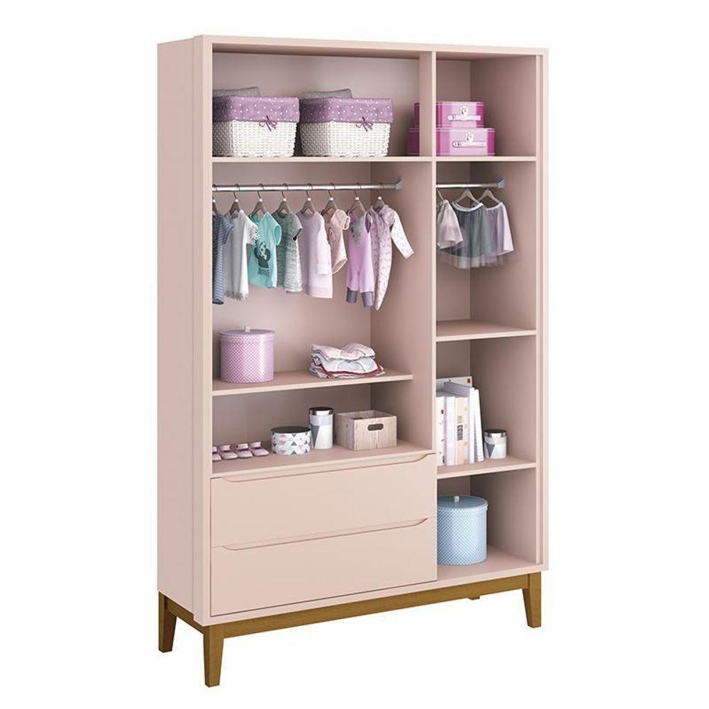 Dormitório Infantil Classic 3 Portas Cômoda 3 Gavetas E Berço Rosa Fosco Com Pés Amadeirado Reller Móveis Rosa Fosco - 6