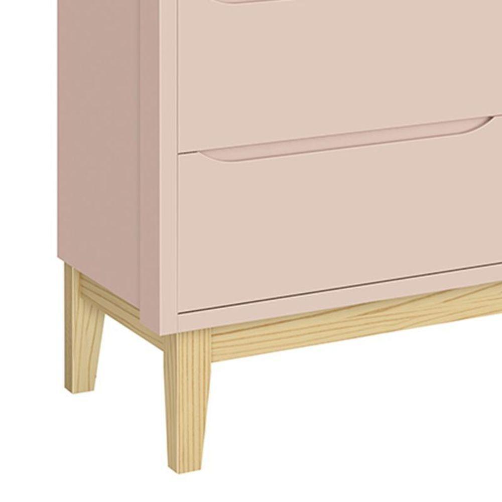 Cômoda Infantil Classic 6 Gavetas Rosa Fosco Com Pés Madeira Natural Reller Móveis Rosa Fosco - 3