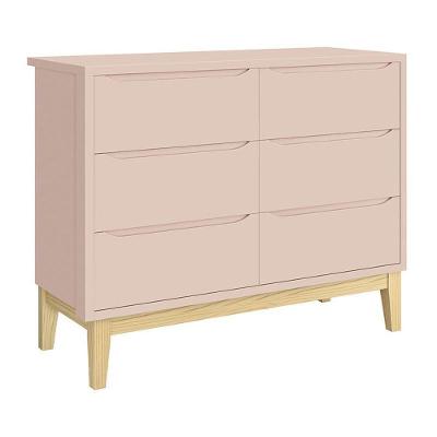 Cômoda Infantil Classic 6 Gavetas MDF Puxador Embutido Rosa Fosco com Corrediça Telescópica