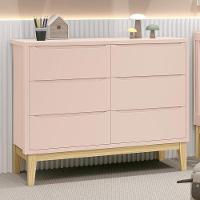 Cômoda Infantil Classic 6 Gavetas Rosa Fosco Com Pés Madeira Natural Reller Móveis Rosa Fosco - 2