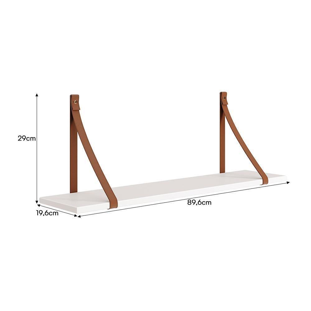 Kit 2 Prateleiras Luna 89,6cm Branco Fosco Com Alças De Couro Reller Móveis Branco Fosco - 2