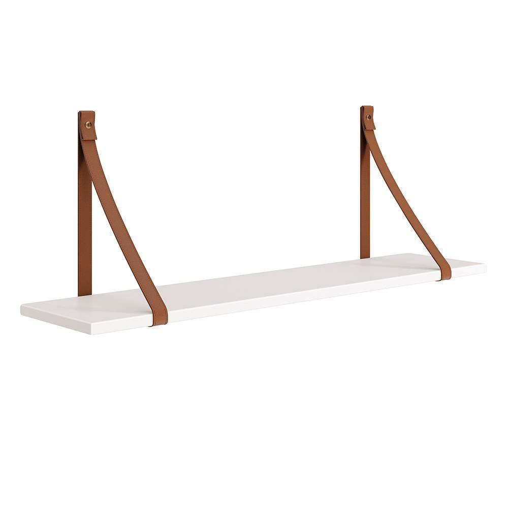 Kit 2 Prateleiras Luna 89,6cm Branco Fosco Com Alças De Couro Reller Móveis Branco Fosco - 4