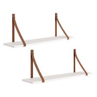 Kit 2 Prateleiras Luna 89,6cm Branco Fosco Com Alças De Couro Reller Móveis Branco Fosco - 1