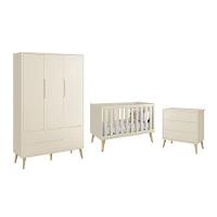 Dormitório Theo 3 Portas E Cômoda 3 Gavetas Areia Fosco Com Pés Madeira Natural Reller Móveis Areia Fosco - 1