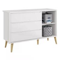 Dormitório Theo 2 Portas, Cômoda Com Porta Branco Com Pés Madeira Natural E Colchão D18 Reller Móveis Branco - 3