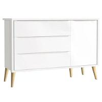 Dormitório Theo 2 Portas, Cômoda Com Porta Branco Com Pés Madeira Natural E Colchão D18 Reller Móveis Branco