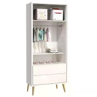 Quarto Com Berço Theo E Guarda Roupa 2 Portas E Pés Madeira Natural Branco Fosco Reller Móveis Branco Fosco - 3